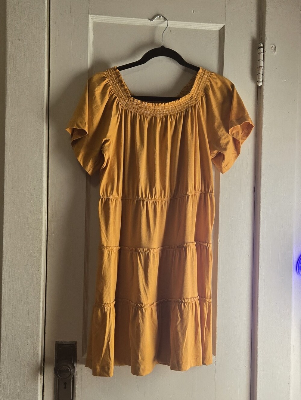 Time and Tru Yellow Tiered Square-Neck Mini Dress